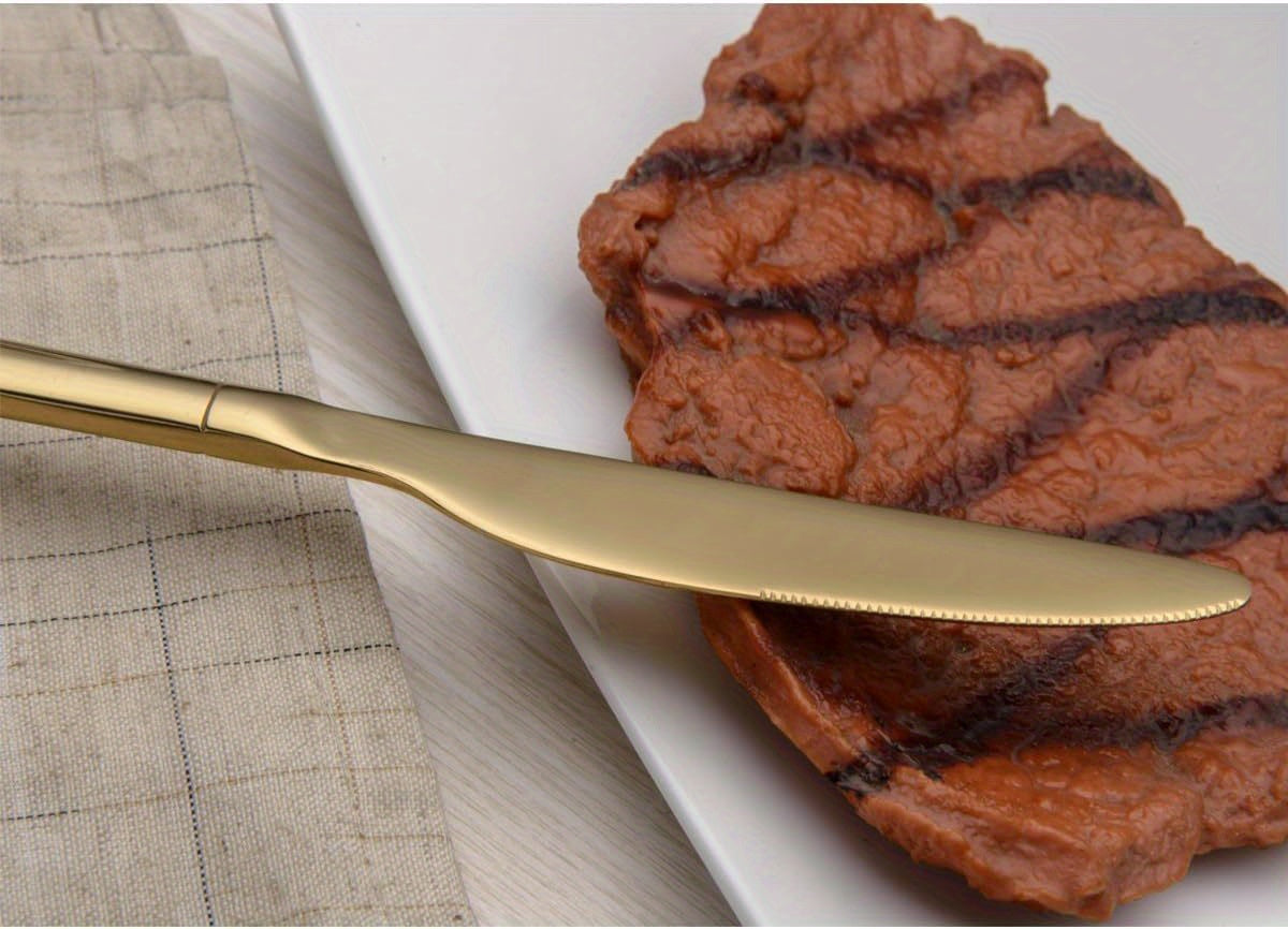 Golden 20pcs Titanium Gold Plated Stainless Steel Flatware Set, 20pcs Golden Silverware Set, Golden Cutlery Set, Elegant Stainless Steel Knife and Fork Spoon, Dishwasher Safe, Service for 4 (shiny Gold)