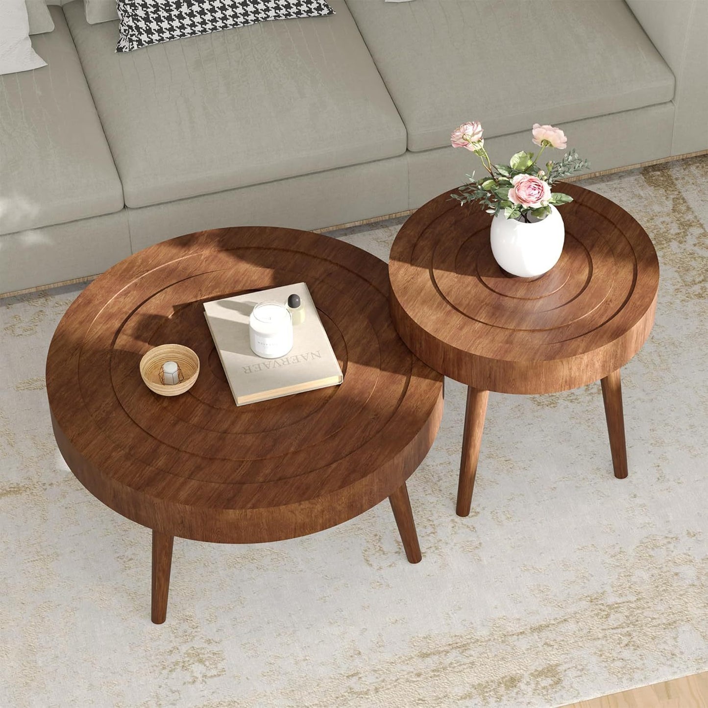Round Nesting Coffee Table Set (2-Piece) – 31.5” & 21.8” Modern Side Tables