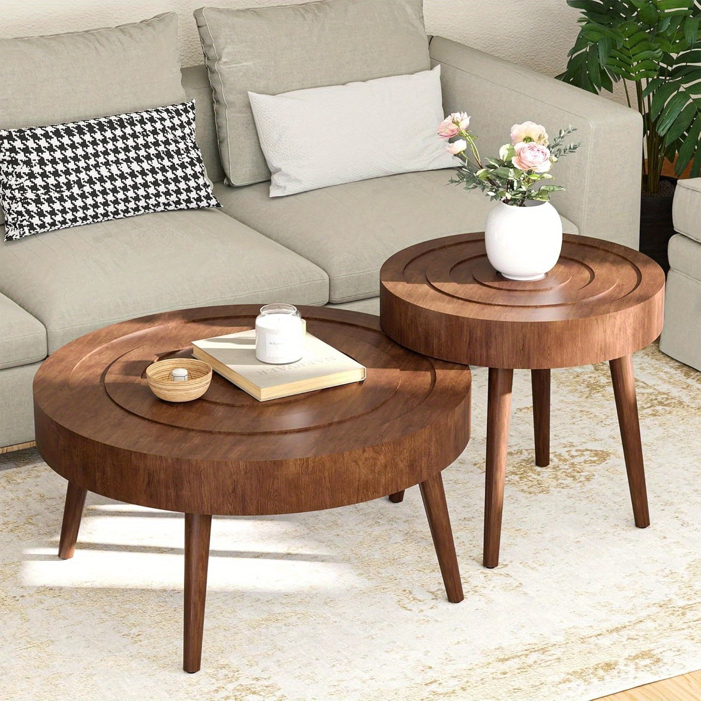 Round Nesting Coffee Table Set (2-Piece) – 31.5” & 21.8” Modern Side Tables