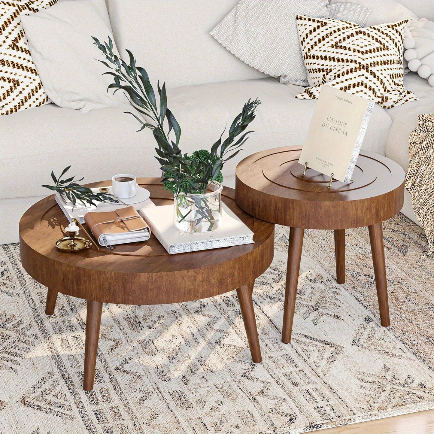 Round Nesting Coffee Table Set (2-Piece) – 31.5” & 21.8” Modern Side Tables