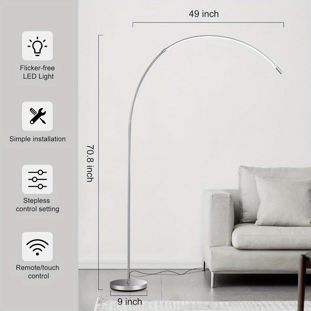 MERXENG Modern LED Arc Floor Lamp - 3 Color Temperatures, Stepless Dimming, Sleek Metal Design, Ideal for Living Room, Bedroom, Office - White/Lead Gray, Lamps for Living Room