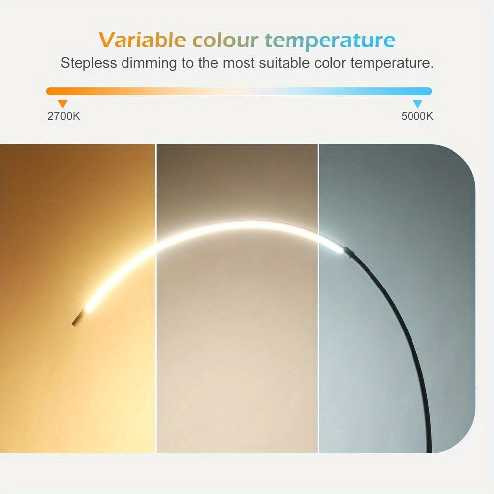 MERXENG Modern LED Arc Floor Lamp - 3 Color Temperatures, Stepless Dimming, Sleek Metal Design, Ideal for Living Room, Bedroom, Office - White/Lead Gray, Lamps for Living Room