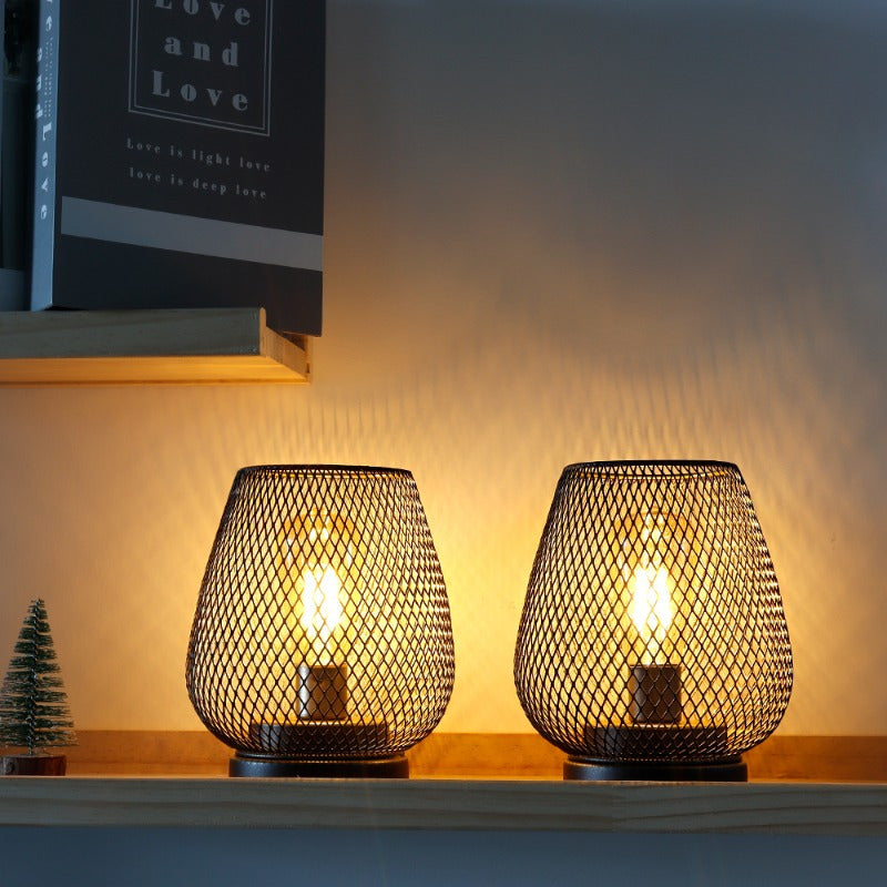 TRIROCKS Set of 2 Medium Battery Powered Outdoor Lantern 6.5'' High Metal Table Lamp Cordless Battery Operated Lamps with LED Edison Bulb for Home Wedding Parties Patio Events Indoors Outdoors (Brown)