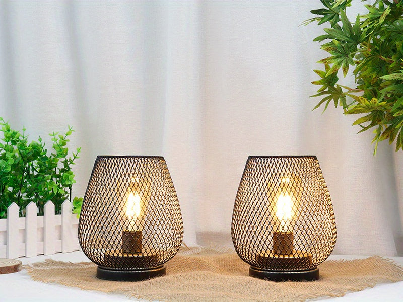 TRIROCKS Set of 2 Medium Battery Powered Outdoor Lantern 6.5'' High Metal Table Lamp Cordless Battery Operated Lamps with LED Edison Bulb for Home Wedding Parties Patio Events Indoors Outdoors (Brown)