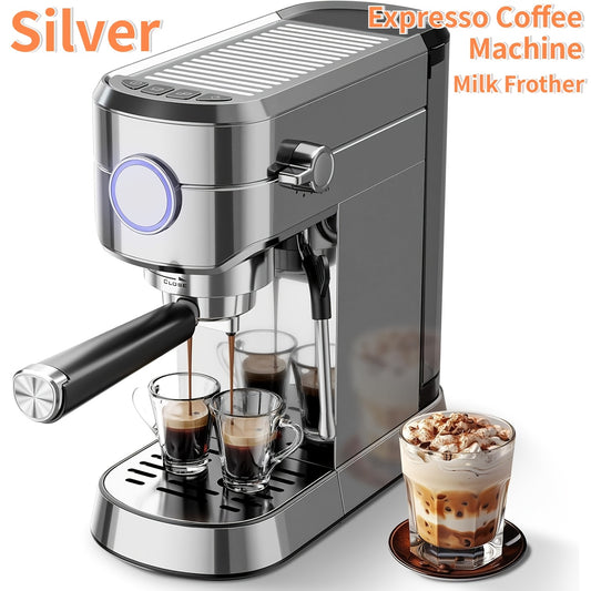 Stainless Steel Espresso Machine with Milk Frother | Fast Heating System, 40.58oz Removable Water Tank, 120V Power Supply, 304 Stainless Steel, for Home & Office Use