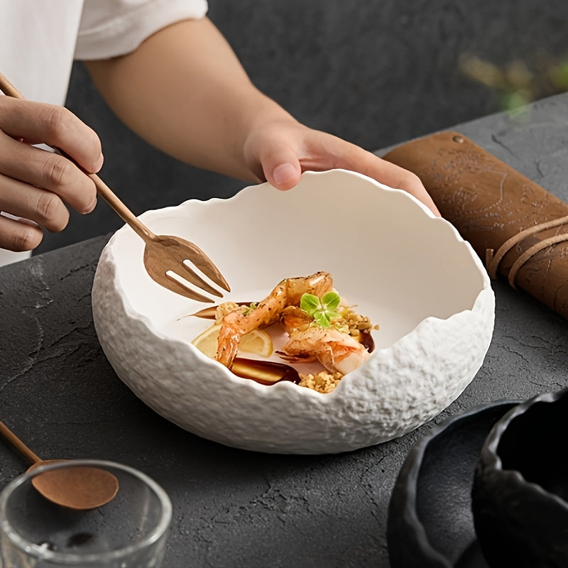 Wave-Edge Ceramic Plate (7.87") – Modern Textured Serving Plate, Microwave Safe