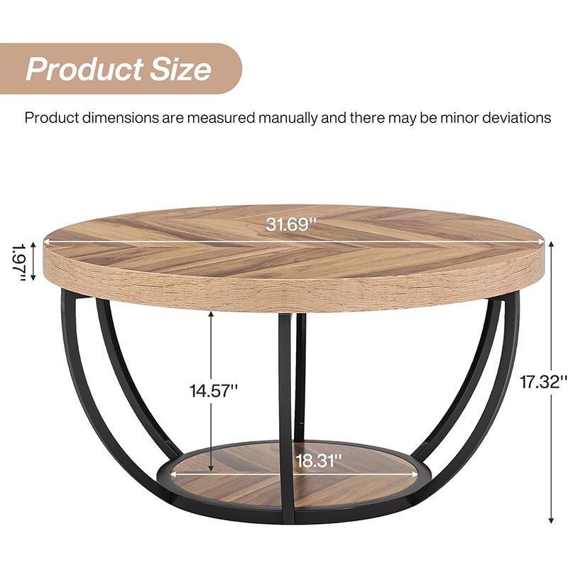 Round Coffee Table with Storage Shelf – Gold Metal Frame & Double-Layer Design