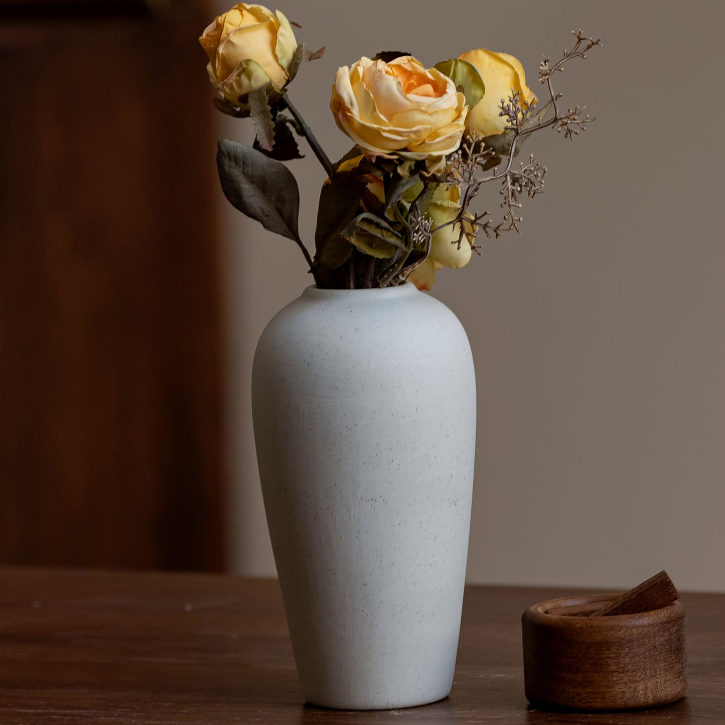 Natural Clay Ceramic Vase - Rustic Round Cylindrical Vase with Terracotta Tones, Coarse Ceramic Pot for Decor, Farmhouse Table Centerpiece, Zen Meditation Space Decoration - Ceramic Flower Vase for Dried Flowers Arrangement