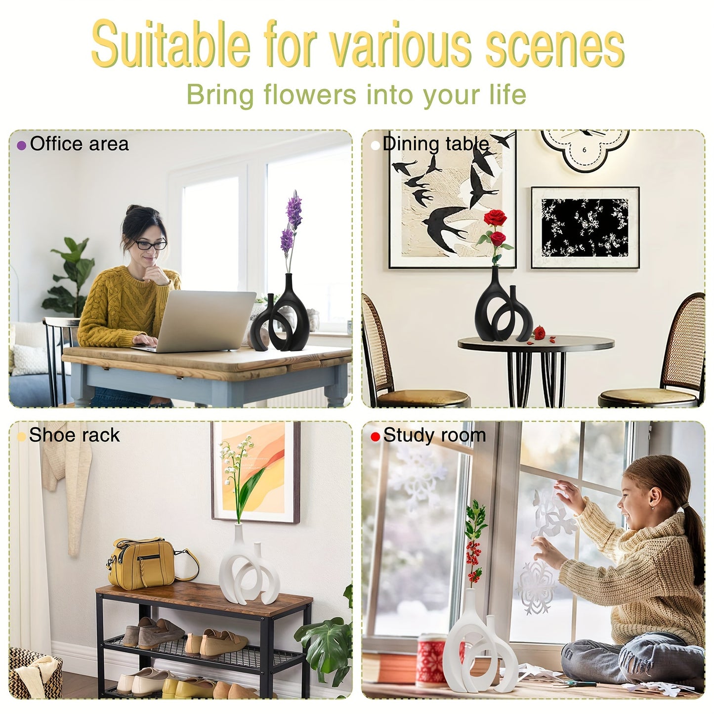 2pcs/set Ceramic Hollow Vase, Round Modern Donut Boho Aesthetic Vases for Nordic Minimalist Book Style Shelf Decor, Trendy Home Living Room Entryway Coffee Table Decorative