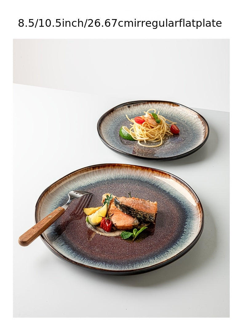 Brown Flame Glaze Ceramic Dinnerware Set (12-Piece) – Modern Plates & Bowls for 4