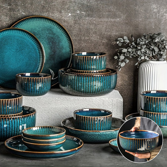 Blue Ceramic Pasta Bowl Set (2-Piece, 26oz, 6") – Microwave & Dishwasher Safe