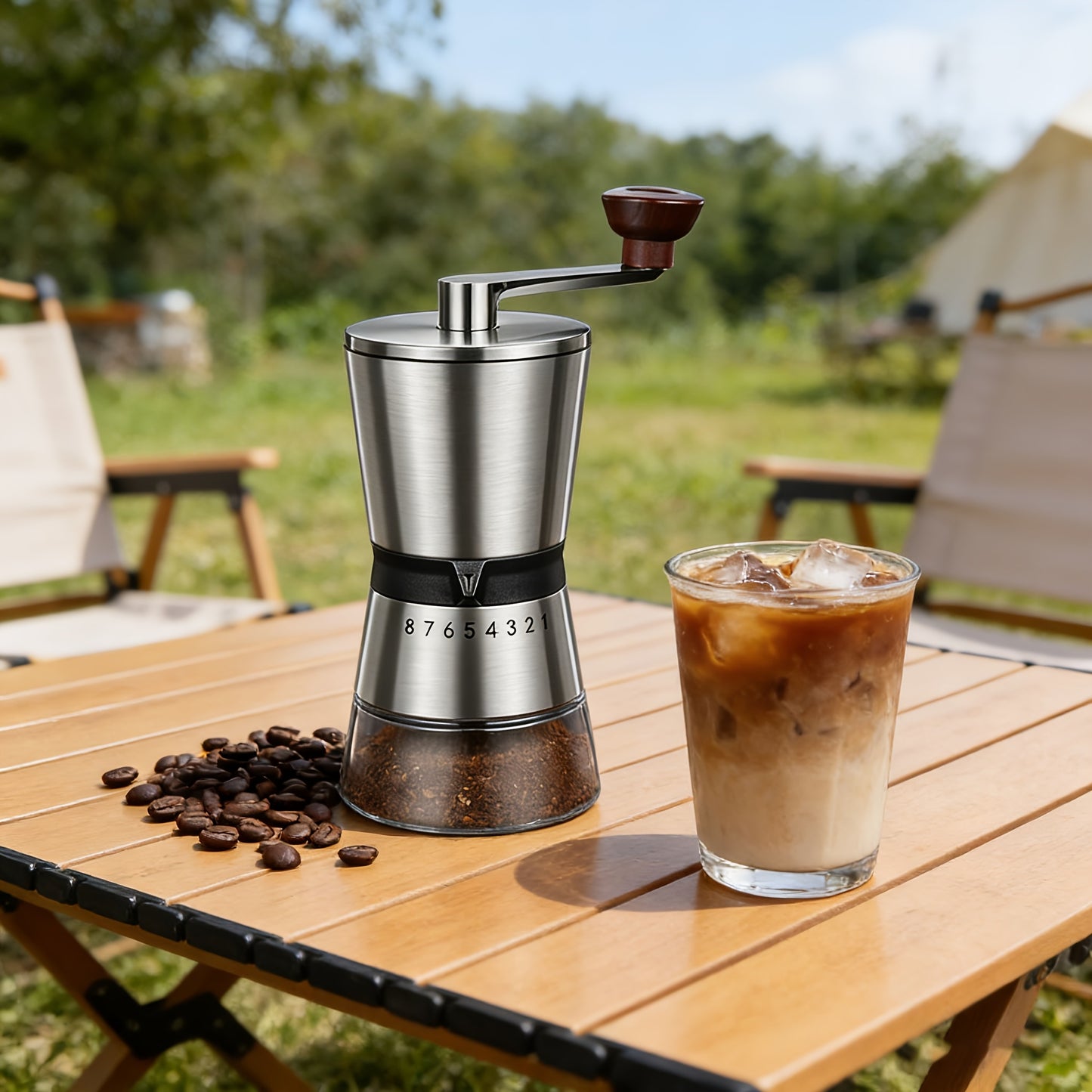 Stainless Steel Manual Coffee Grinder With 8 Adjustable Settings, Large Capacity Conical Burr Coffee Grinder, Portable Hand Coffee Bean Mill With Hand Crank For Kitchen, Home, Travel, Camping, Office, Espresso, Pour Over