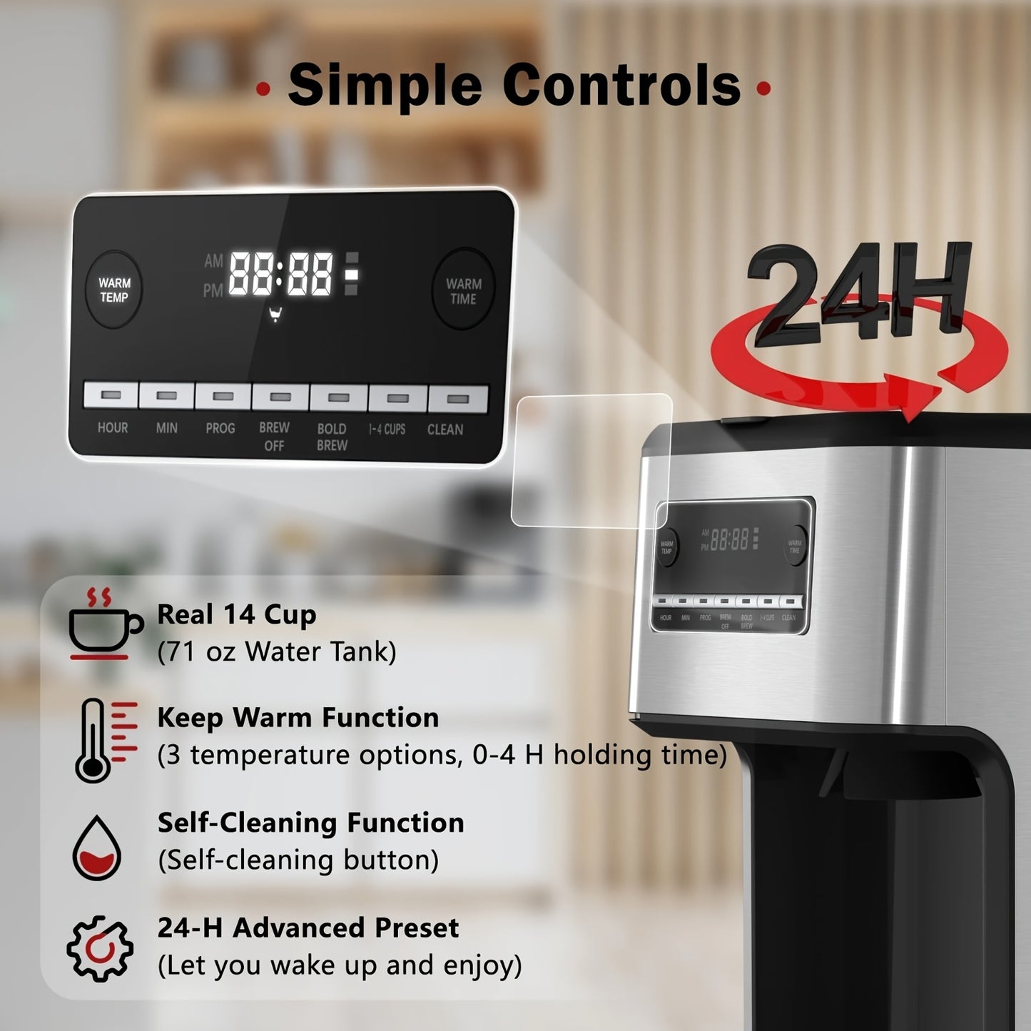 Coffee Maker, Drip Coffee Machine, 14-Cup/5-Cup Glass Carafe, 24 Hours Programmable Coffee Brewer, Keep Warm, Washable Filter, Stainless Steel, Silver/Black