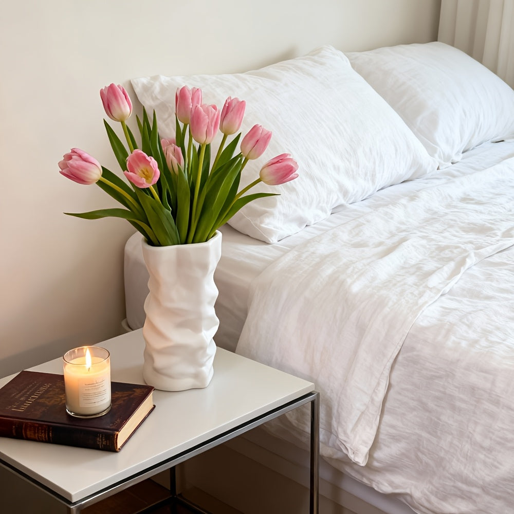 [Boho Bud Vase] Lightweight Shatterproof Large Round Plastic Bud Vase | Ceramic-Like Texture for Boho Style Home Decor, Ideal for Living Room, Dining Table, and Bedroom