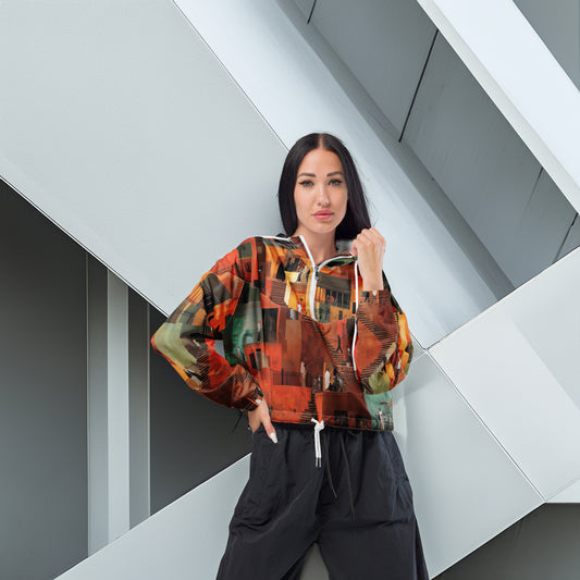 Tetrix City Layers Collage – All-Over Print Women’s Cropped Windbreaker
