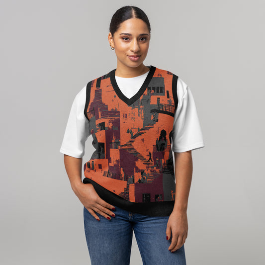 Tetrix City Layers Collage – Knitted V-Neck Vest