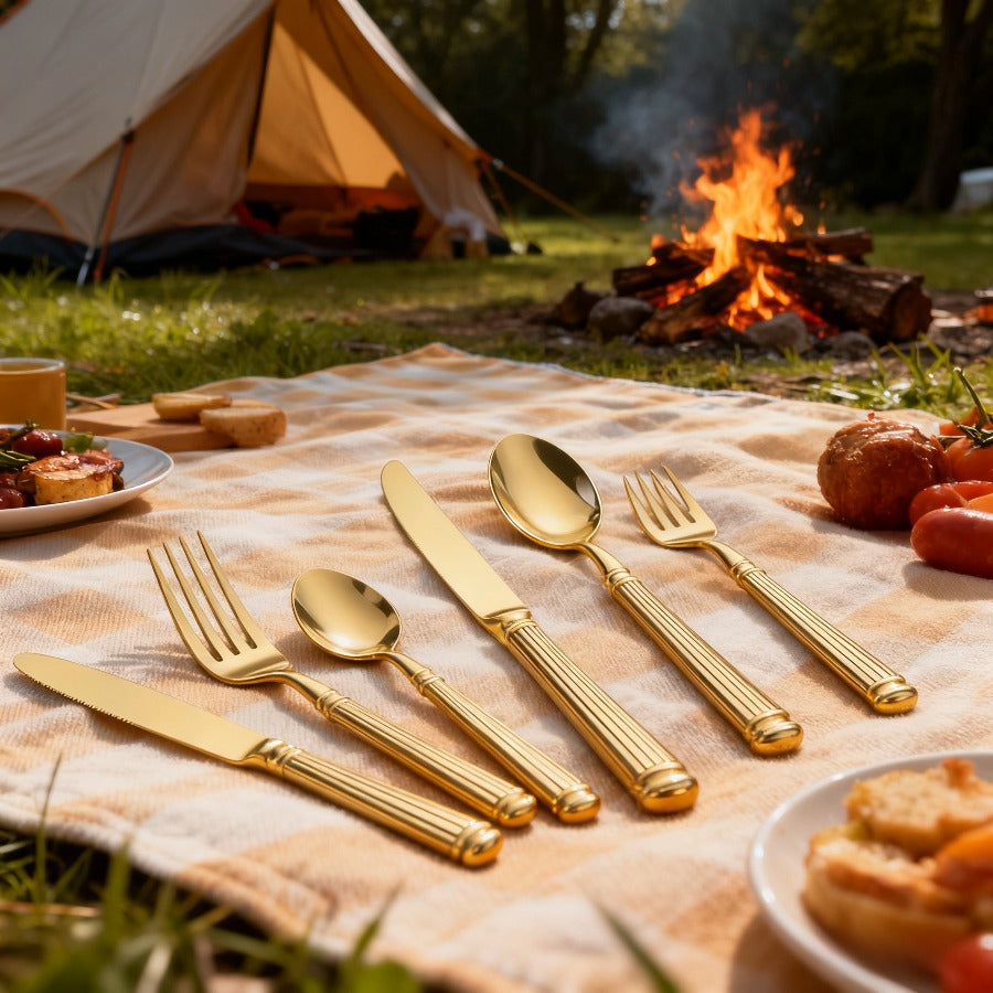 60/40/20pcs, Luxurious Striped Roman Column Stainless Steel Knife, Fork and Spoon Set, Kitchen Stainless Steel Tableware Set, Mirror-polished Finish, Suitable for Use in Households, Restaurants, Hotels and Parties, Can Be Was