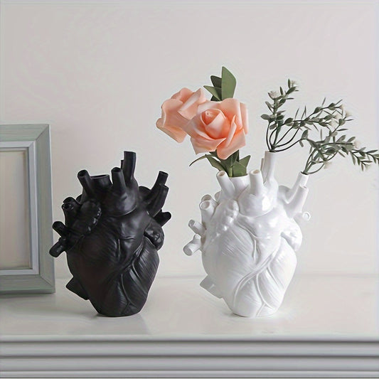 1pc Anatomical Heart Vase For Flowers, Resin Heart Shape Vases For Flowers, Heart Sculptures Desktop Ornament For Home Shelf Table Centerpieces