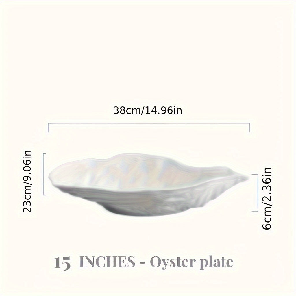 Oyster-Shaped Ceramic Serving Plate (White) – Available in 3 Sizes