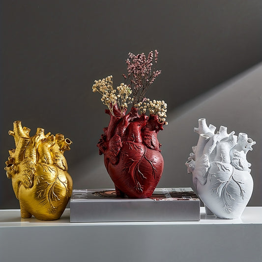 1pc Heart-shaped Resin Ornaments for Desktops and Living Rooms, Including Flower Vases and Dried Flower Arrangements