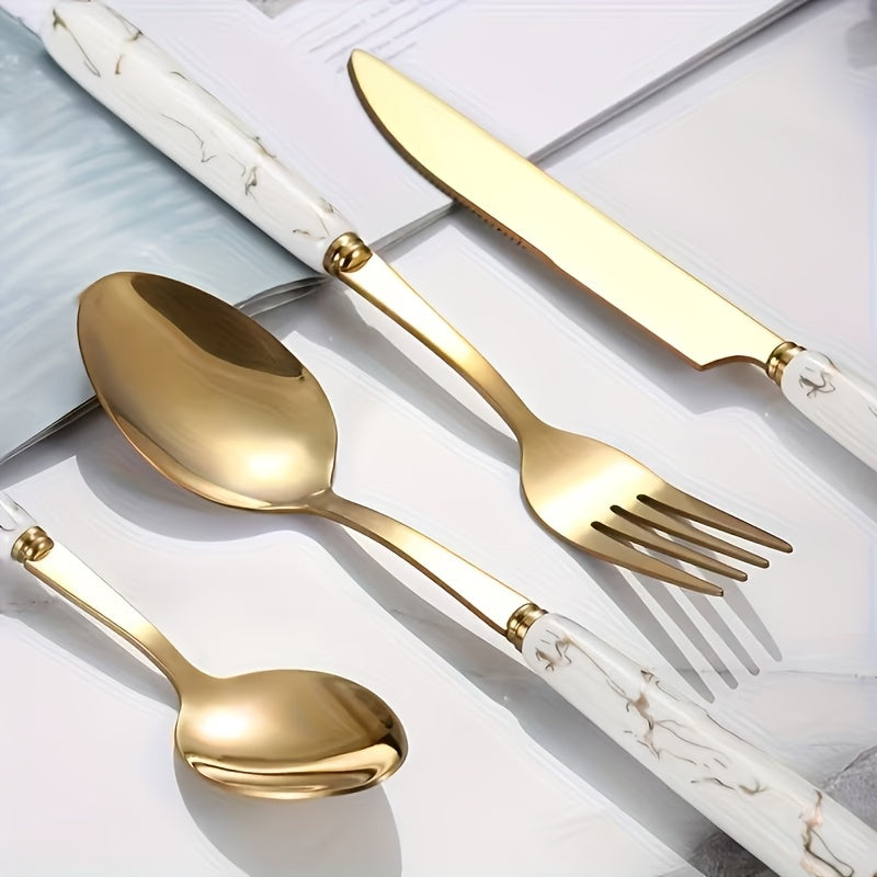 [Ideal Gift] 24pcs Stainless Steel Flatware Set with Steak Knife Holder - Elegant Modern Nordic Dark Green - Heavy Duty 304 Stainless Steel, Durable and Smooth Surface, Ideal Gift Box for Home and Hotel Dining - Complete Cutl