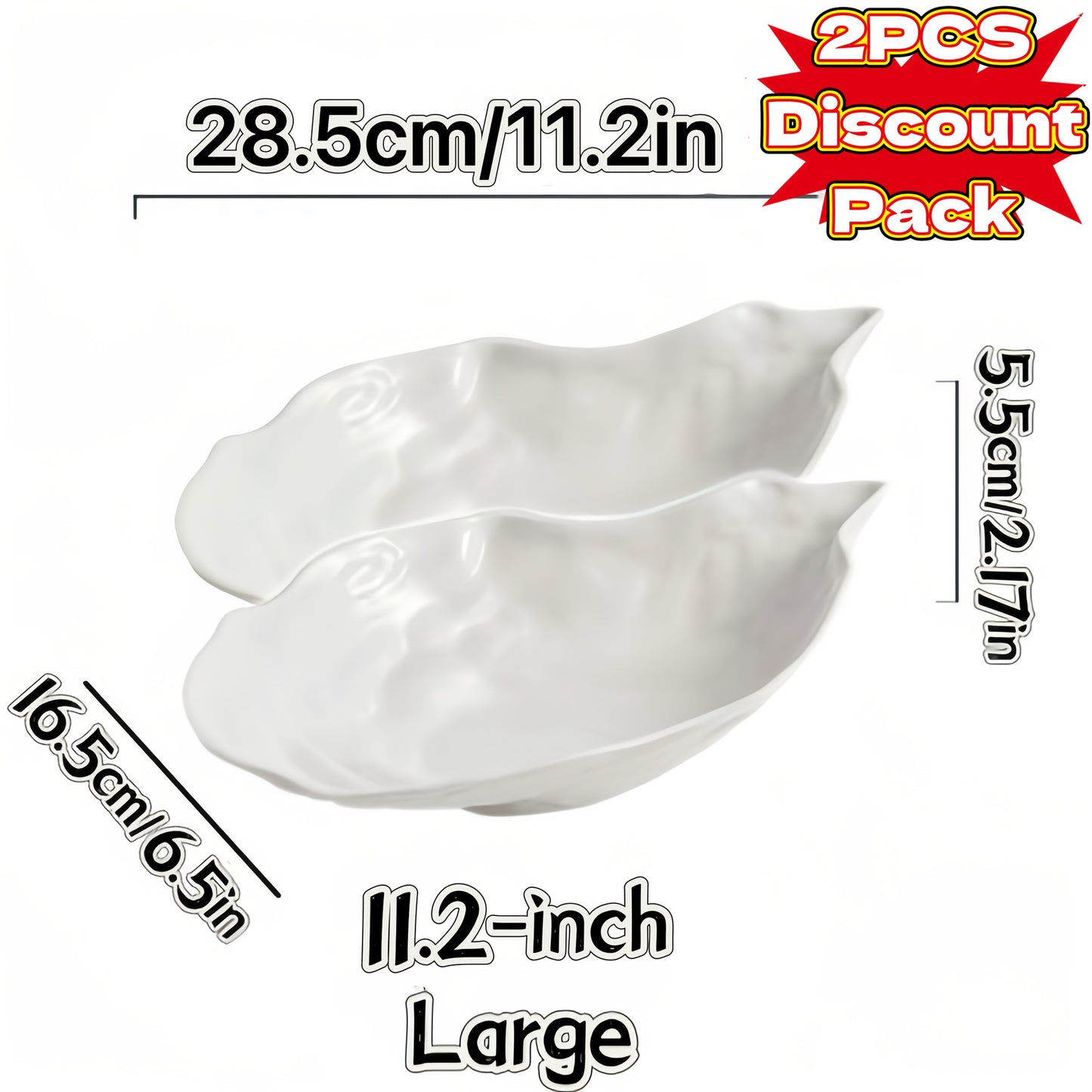 White Shell-Shaped Ceramic Serving Plate Set (2-Piece) – Oyster Design, Microwave Safe