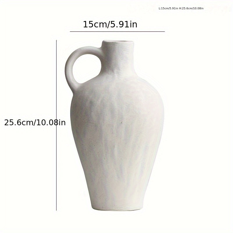 1pc Ceramic Rustic Farmhouse Vase With Handle, Minimalist Decorative Vases For Home Decor, Table, Living Room, Shelf Decoration