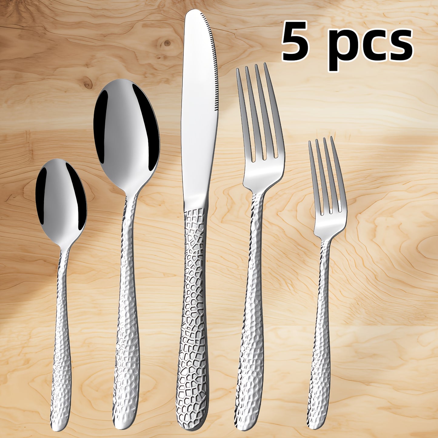 36/5pcs Of Black Tableware Set - Hammer Pattern Design - Western Utensils Knife, Fork, Spoon, Highly Recommended For Use In Restaurants, Banquets, And Weddings - Suitable For Families Of 5-10 People, Dishwasher Safe, Hallowee