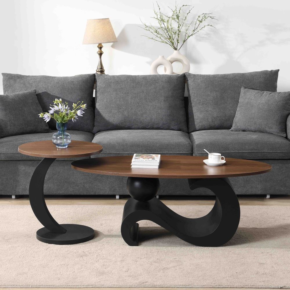 Black Nesting Coffee Table Set of 2 – Industrial Round Tables (Large + Small)