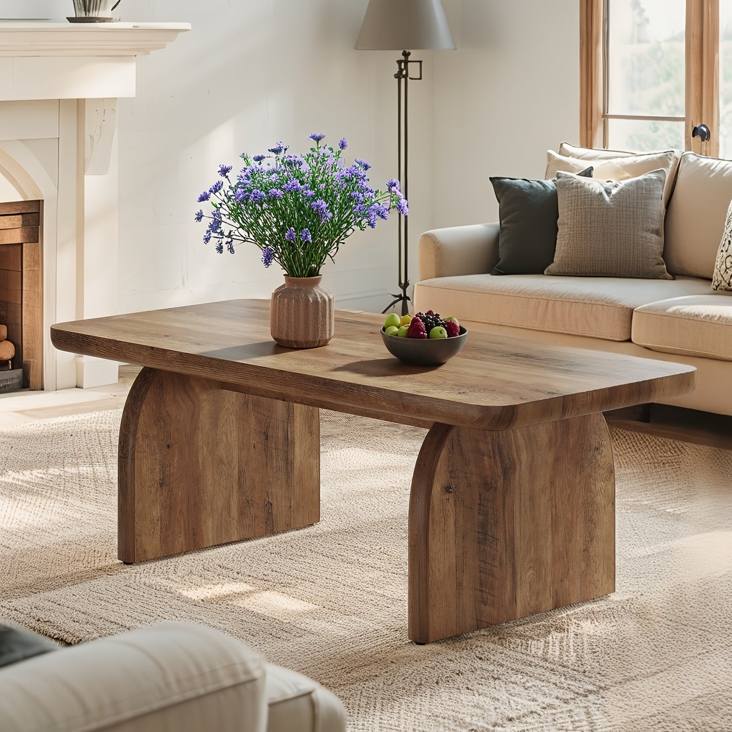 47” Farmhouse Coffee Table with Lower Shelf – Rustic Wood Center Table