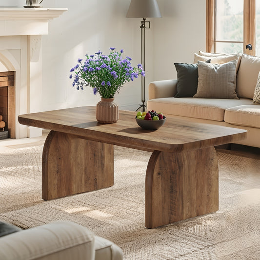 47” Farmhouse Coffee Table with Lower Shelf – Rustic Wood Center Table