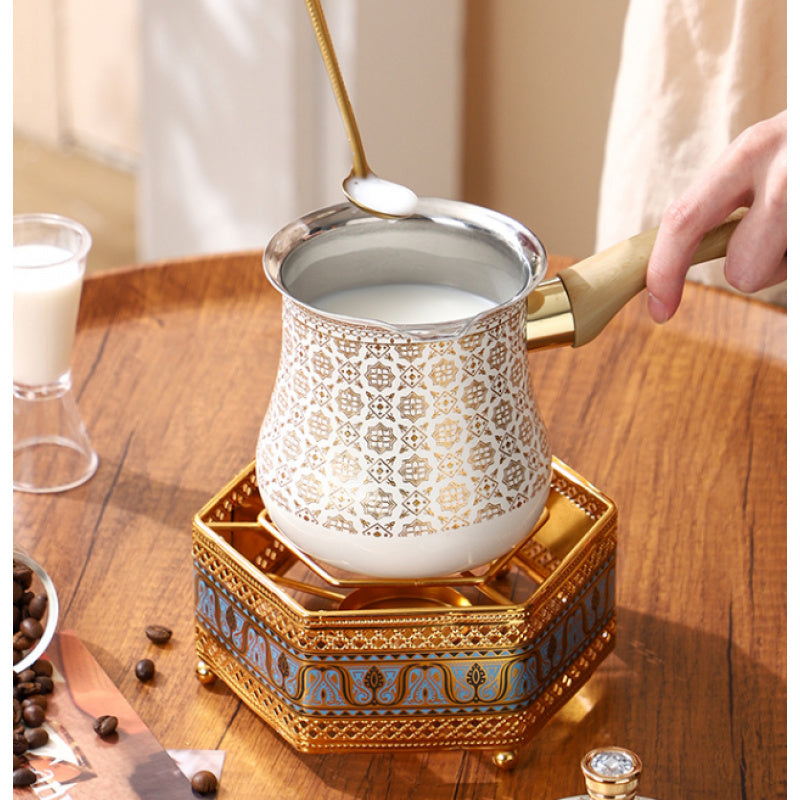 [Stainless Steel | Turkish] Stainless Steel Turkish Coffee Pot | 720ml, Long Handle, Portable Butter Warmer & Chocolate Melter, Heavy-Duty 201 Steel, Traditional, for Camping, Picnics