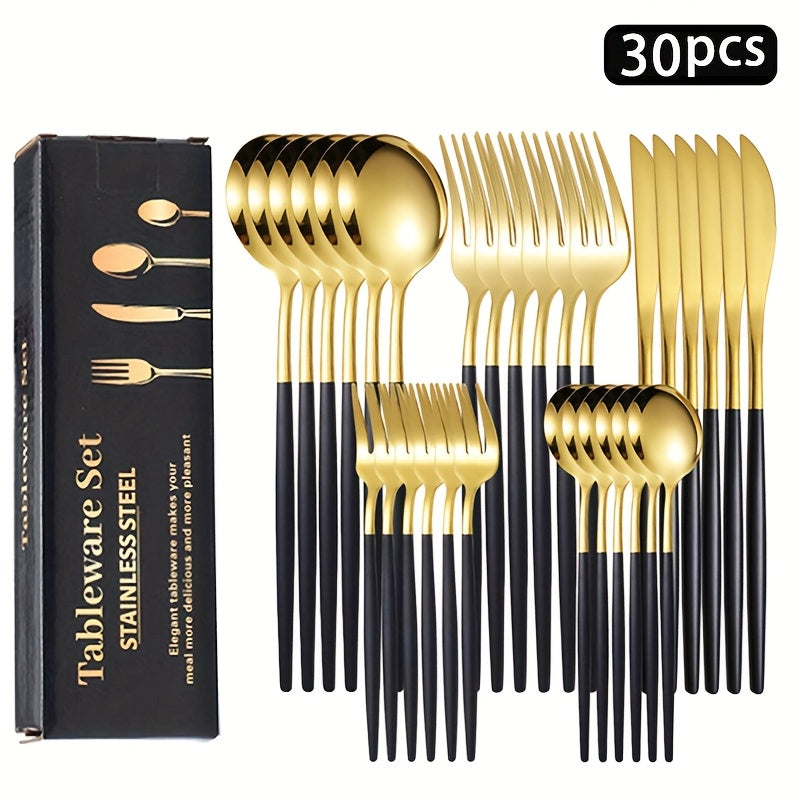 30pcs Portuguese Stainless Steel Flatware Set - Mirror Polish Heavy-Duty 410 Cutlery Suitable for, Weddings, Catering, Dishwasher Safe Utensils for Banquets, Parties, Hotels, Cafes - Elegant Tableware Gift for Events & Birthd