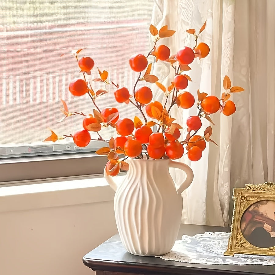 Bohemian Woven-Style Plastic Vase Suitable for Home Decor - Minimalist Striped White Round Cylindrical Vase with Woven Texture, Modern Centerpiece for Wedding Table, Housewarming Gift, Office Desk Arrangement, Plastic Flower