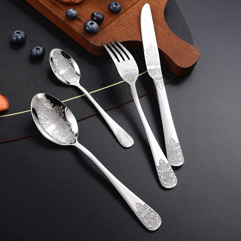 Stainless Steel Western Tableware | Four Main Pieces Steak Knife, Fork, Spoon Thickened Gift Set - 304 Stainless Steel