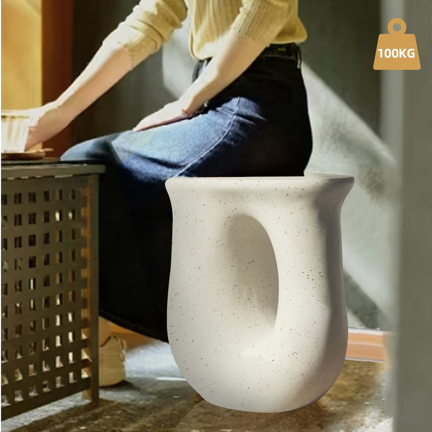 Modern Concrete Garden Stool & Side Table – Terrazzo Accent Plant Table (17.7”)