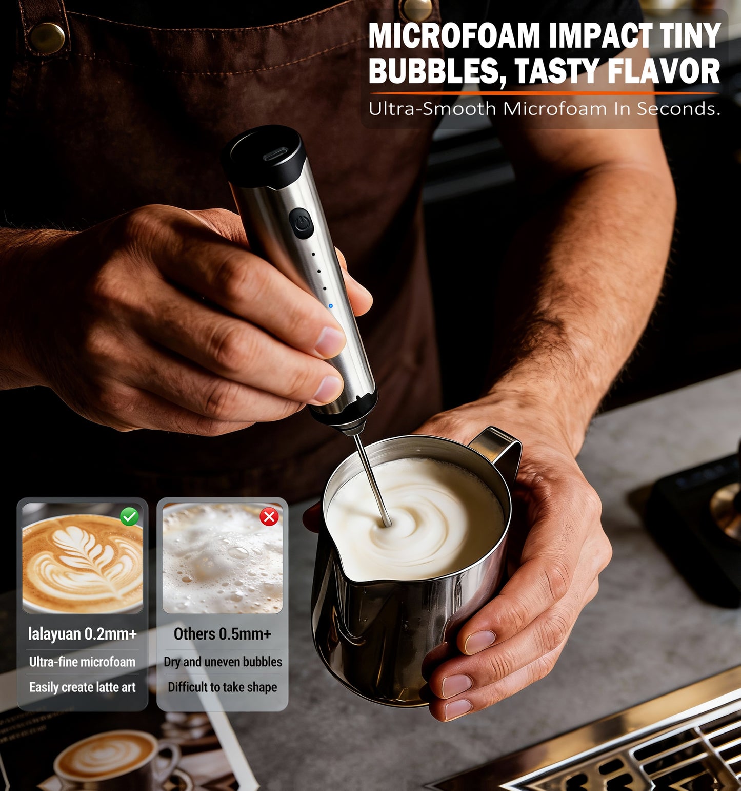 3-Speed Adjustable Rechargeable Milk Frother - 304 Stainless Steel Handheld Electric Foam Maker, Large Battery USB Charging Drink Mixer, Multi-Use Milk & Egg Beater for Coffee, Latte, Matcha, Portable Whisk for Daily & Travel