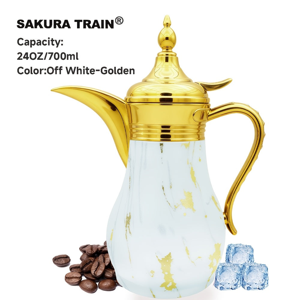 Middle Eastern Arabic Turkey-Inspired Stainless Steel Coffee Pot Dallah Pot Coffee Maker, Double-Wall Insulated Coffee Pot with Lid And Hand, Multiple Colors And Capacities Available for Women, Men, Guests, Best Gift Idea, Ki