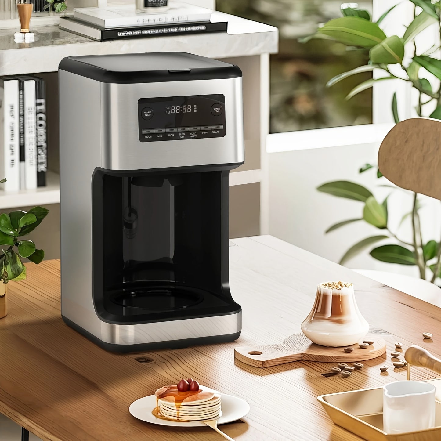 Coffee Maker, Drip Coffee Machine, 14-Cup/5-Cup Glass Carafe, 24 Hours Programmable Coffee Brewer, Keep Warm, Washable Filter, Stainless Steel, Silver/Black