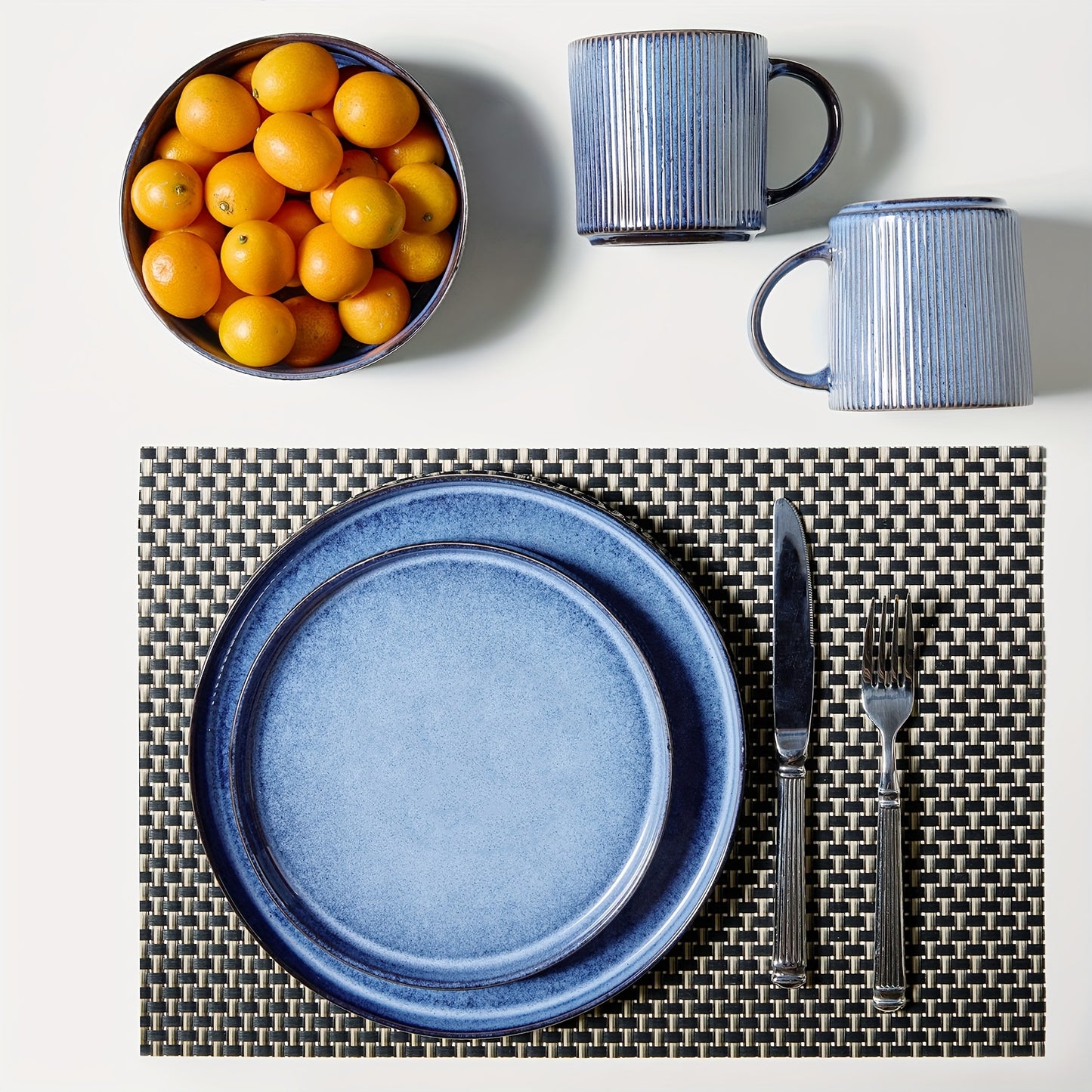 Blue Striped Reactive Glaze Dinnerware Set (16-Piece) – Ceramic Tableware for 4