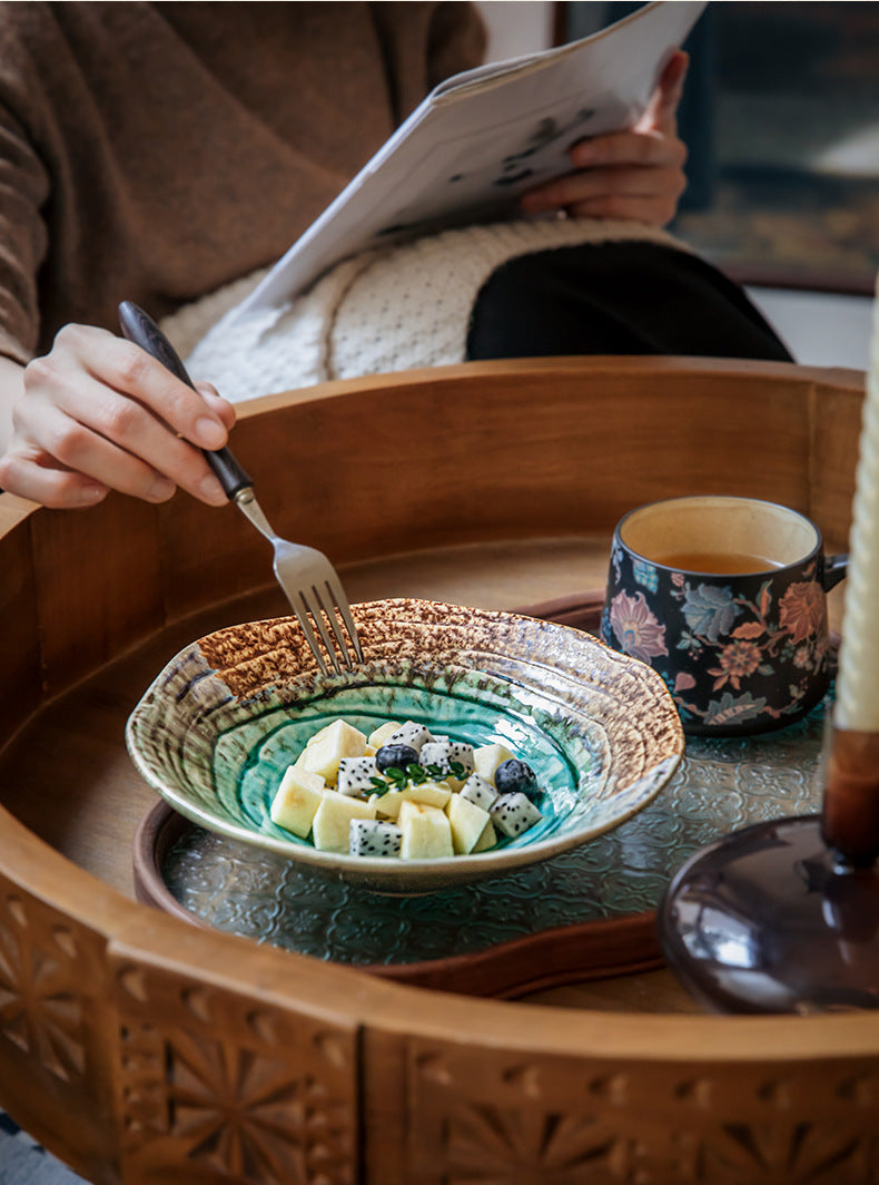 Ice Crack Glaze Ceramic Bowl Set (2-Piece, 8") – Special-Shaped Serving Bowls