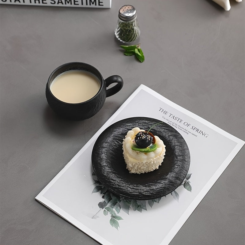 Single Set Vintage Matte Stone-Patterned Ceramic Coffee Cup & Saucer | Exquisite Latte Art Cup for Home & Café, Elegant Afternoon Tea Gift, Non-Slip, Hand Wash Only