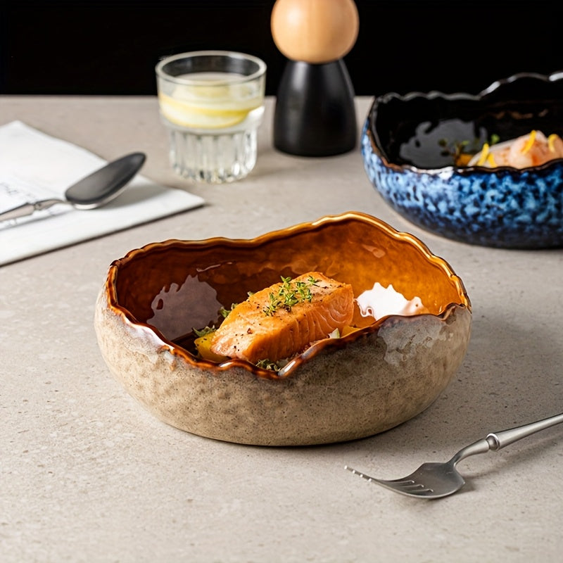 Irregular Kiln-Fired Ceramic Plate Set (2-Piece) – 8" Dinner Plate & 4" Dessert Plate