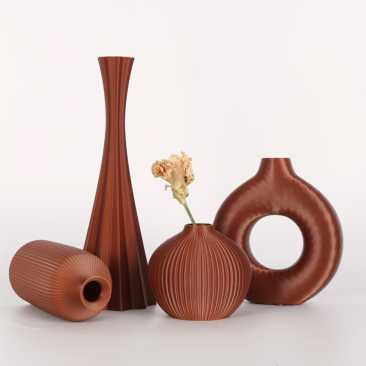 [Bohemian Vase] 4pcs Bohemian Style Vase Set | Round Plastic Vase for Dry Flower Bouquets, Home and Office Desktop Decoration, Holiday Gifts