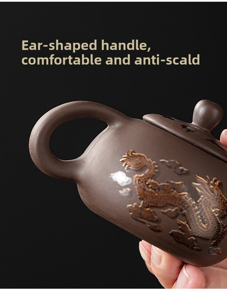 Portable Chinese Ceramic Purple Clay Tea & Coffee Set - One Pot & 4 Cups Travel Tea Suitable for, Camping, Office, Gift for, - Ceramic Tea Set with Storage Bag, Coffee/ Tea Cups