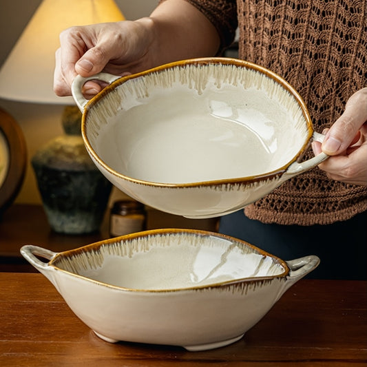 Handmade Ceramic Bowl Set (2-Pack) – Serving Bowls for Noodles, Salad & Dessert
