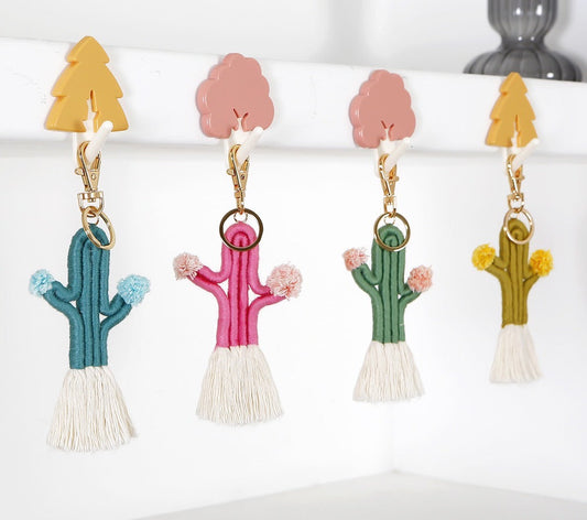 Handmade Macrame Cactus Keychain Decor Key Ring Charm Dog Leash Accessory