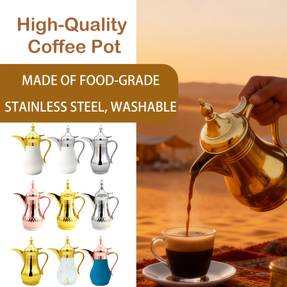 Middle Eastern Arabic Turkey-Inspired Stainless Steel Coffee Pot Dallah Pot Coffee Maker, Double-Wall Insulated Coffee Pot with Lid And Hand, Multiple Colors And Capacities Available for Women, Men, Guests, Best Gift Idea, Ki