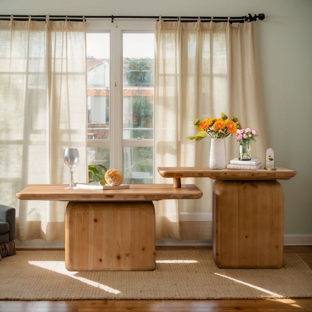 Vintage Wood-Grain Coffee Table Set of 2 – Natural Nesting Tables for Living Room