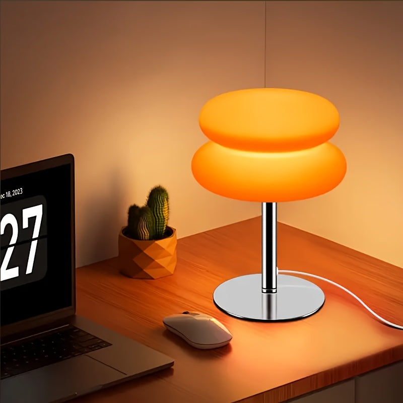 Modern Dimmable USB Powered Burger Table Lamp, Metal Base - Warm Ambient Light for Living Room, Bedroom, Home Office - Ideal Choice for Night Lights, Desk Decorations, and Bedside Lamps
